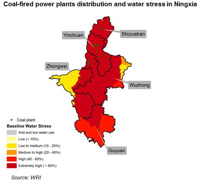 Coal-fired power plants distribution and water stress in Ningxia